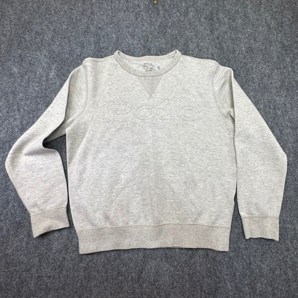 Polo Ralph Lauren Mens Small Gray Embossed Logo Crewneck Sweatshirt Heathered
